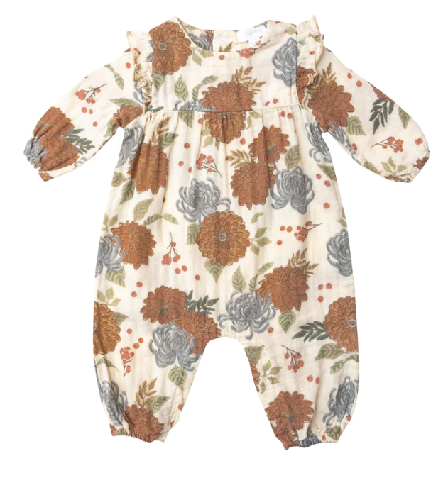 Organic Cotton Ruffle Sleeve Romper | Fall Dahlias