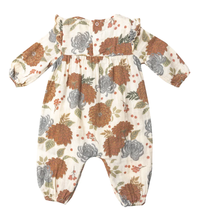 Organic Cotton Ruffle Sleeve Romper | Fall Dahlias