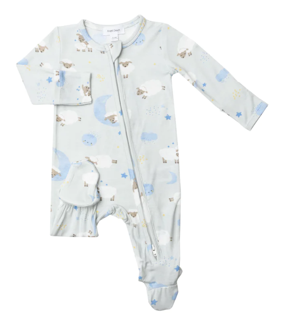 Bamboo Zipper Footie | Baby Sheep Blue