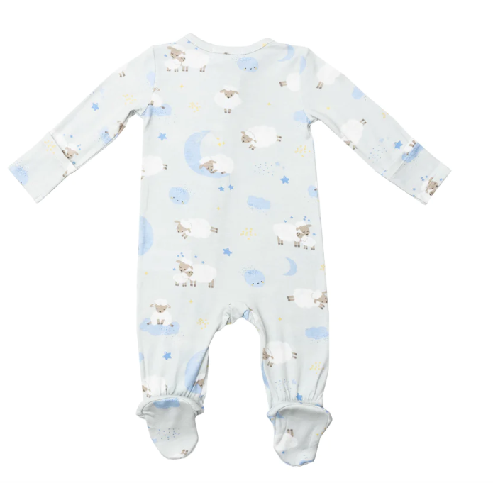 Bamboo Zipper Footie | Baby Sheep Blue