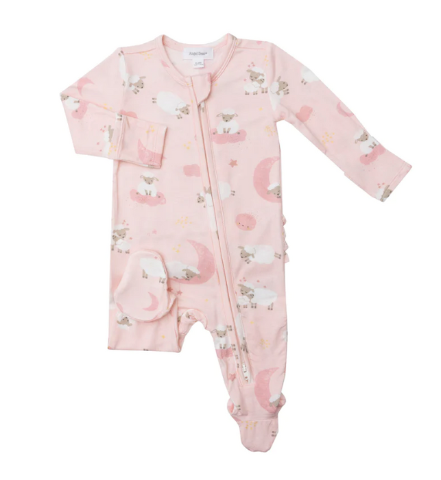 Bamboo Ruffle Zipper Footie | Baby Sheep Pink