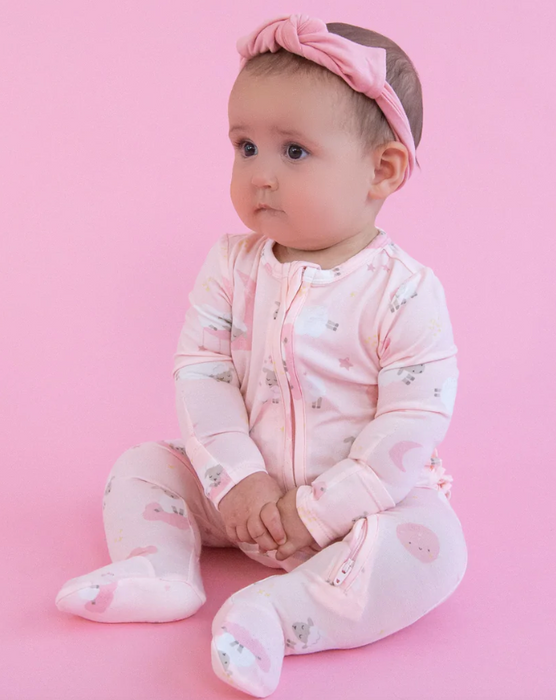 Bamboo Ruffle Zipper Footie | Baby Sheep Pink