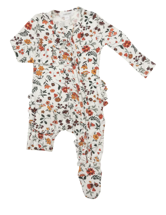 Bamboo Ruffle Zipper Footie | Autumn Ditsy
