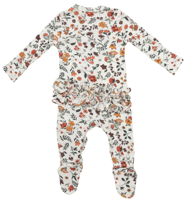 Bamboo Ruffle Zipper Footie | Autumn Ditsy