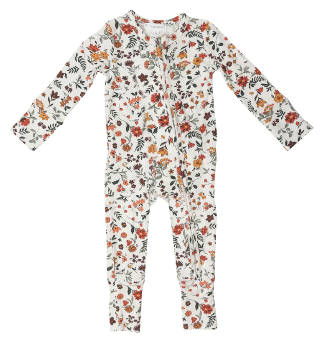 Bamboo Ruffle Zipper Romper | Autumn Ditsy