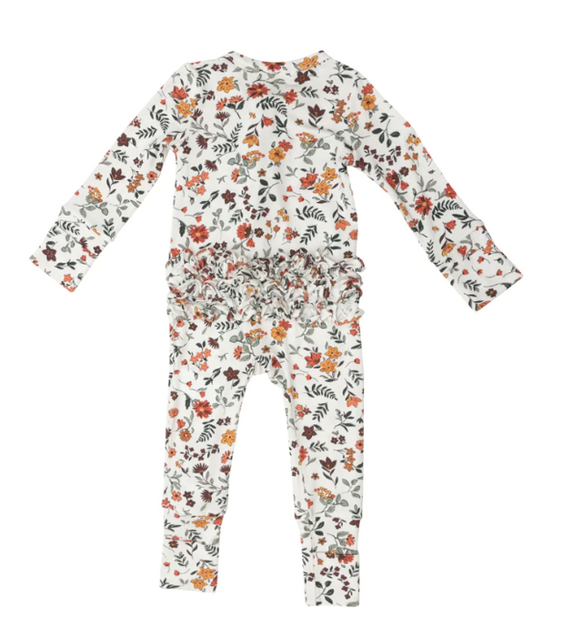 Bamboo Ruffle Zipper Romper | Autumn Ditsy