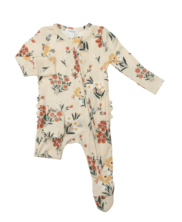 Bamboo Ruffle Zipper Footie | Garden Floral