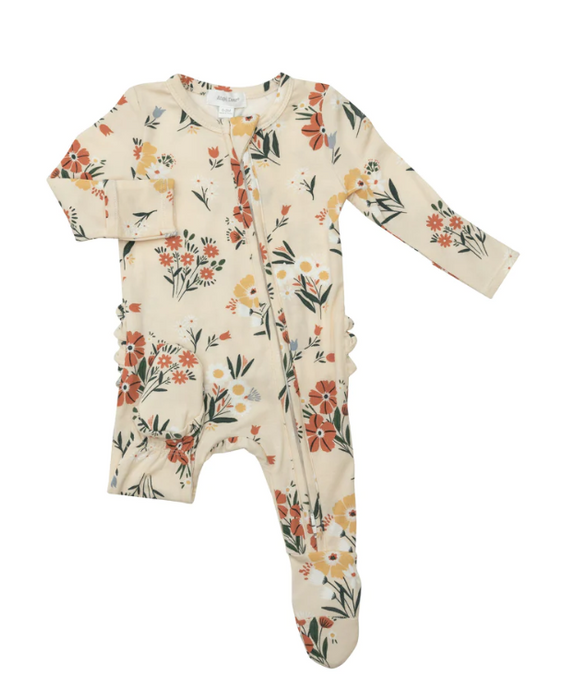 Bamboo Ruffle Zipper Footie | Garden Floral