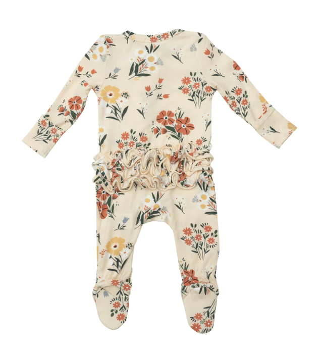 Bamboo Ruffle Zipper Footie | Garden Floral