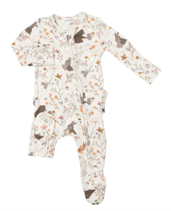 Bamboo Ruffle Zipper Footie | Woodland Garden