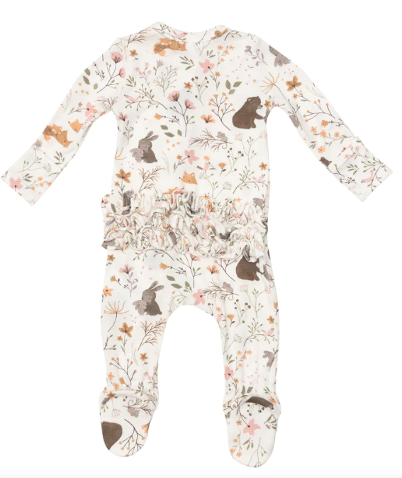 Bamboo Ruffle Zipper Footie | Woodland Garden