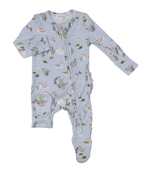 Bamboo Ruffle Zipper Footie | Riverbank Swans