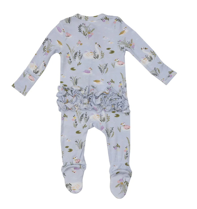 Bamboo Ruffle Zipper Footie | Riverbank Swans