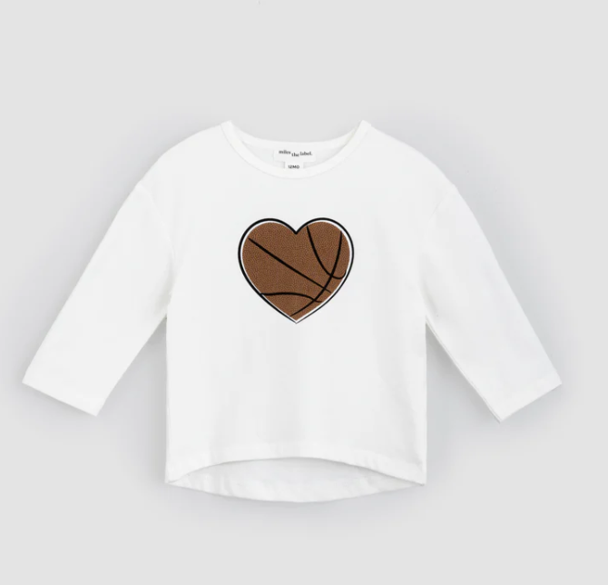 Basketball Heart Print Long Sleeve Baby T-Shirt
