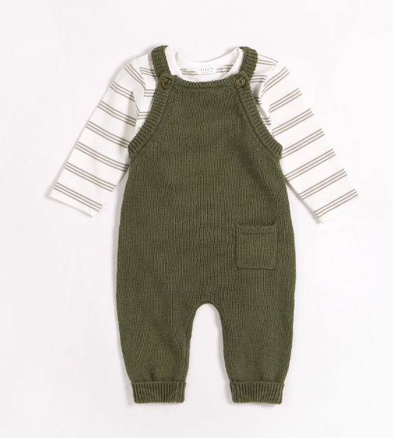 Striped Top Overall Set | Dark Green