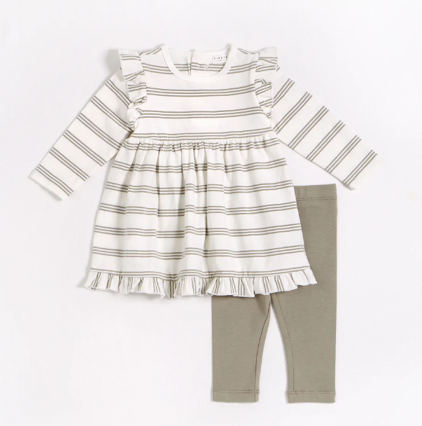 Sage Striped Jersey Dress Set
