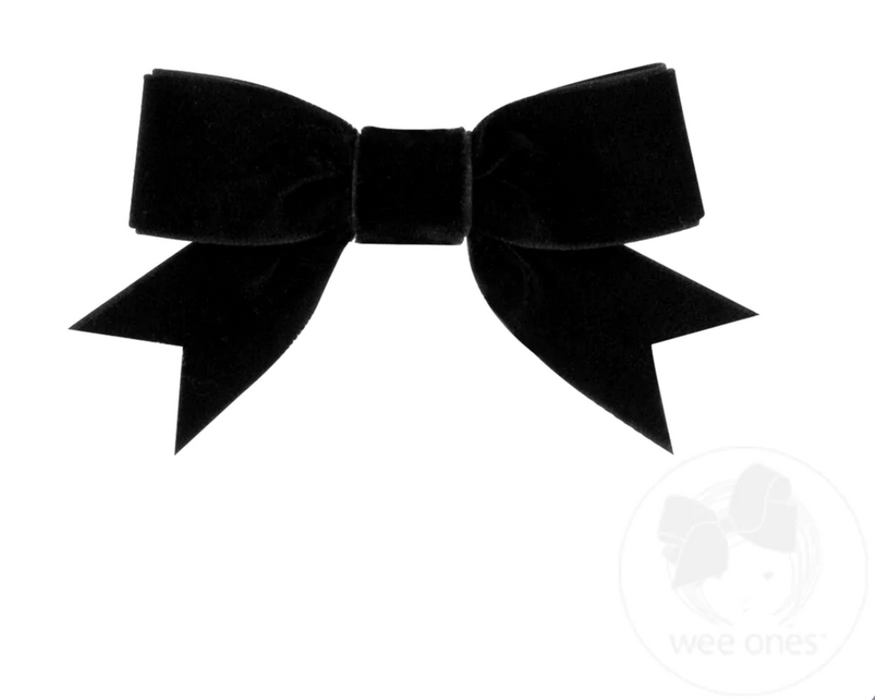 Mini Velvet Two-Loop Bow with Fancy Cut Tail | Black
