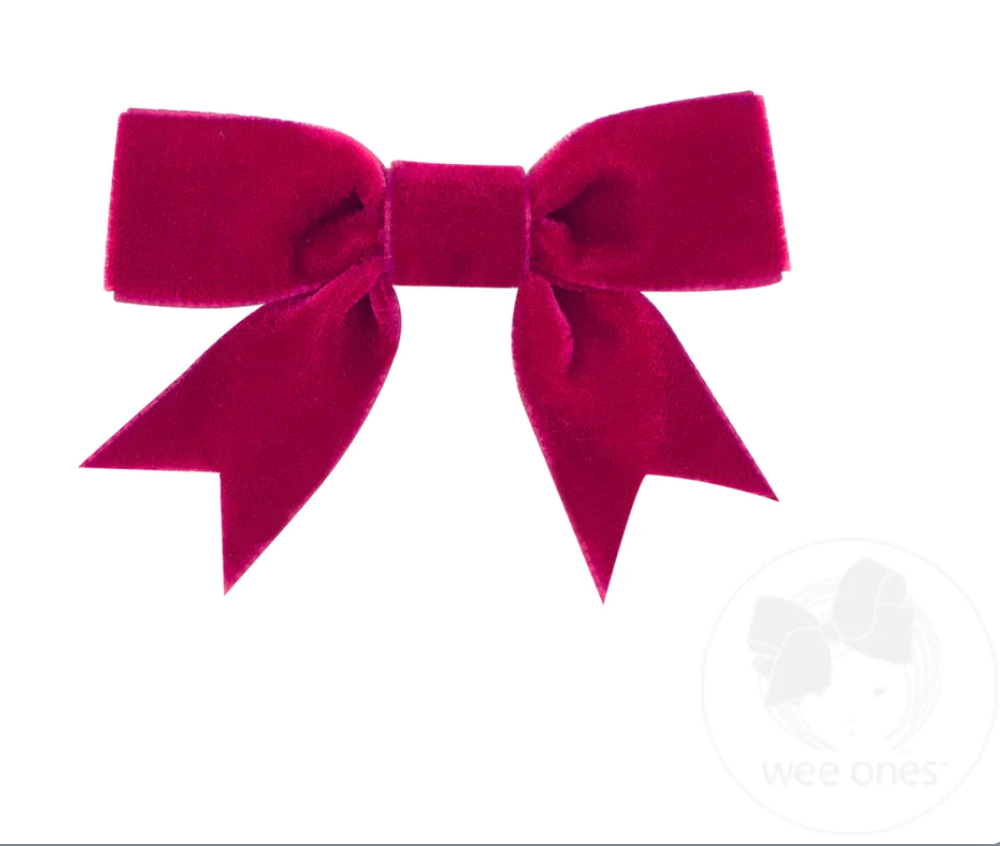 Mini Velvet Two-Loop Bow with Fancy Cut Tail | Cardinal