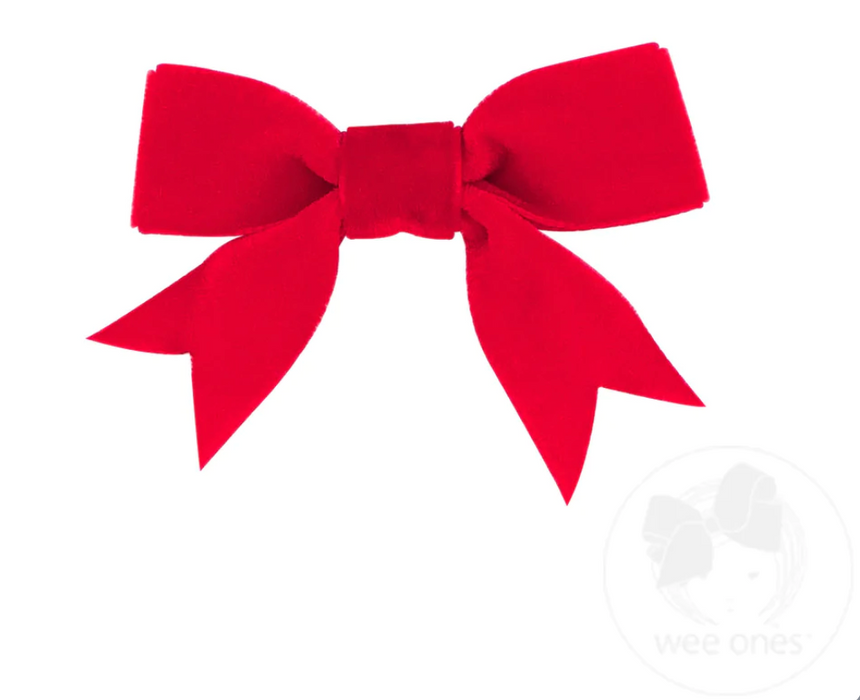Mini Velvet Two-Loop Bow with Fancy Cut Tail | Red