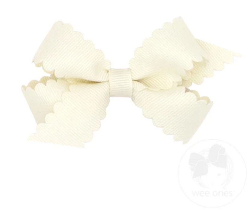 Mini Scalloped Edge Grosgrain Bow | Antique White