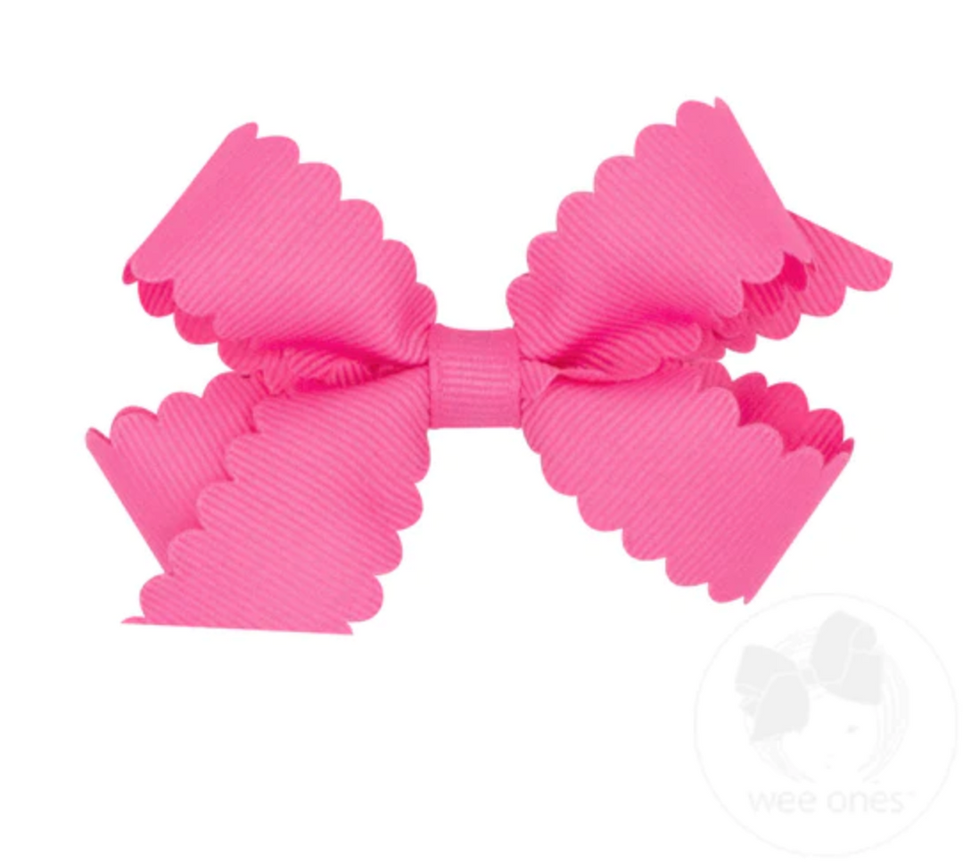 Mini Scalloped Edge Grosgrain Bow | Hot Pink