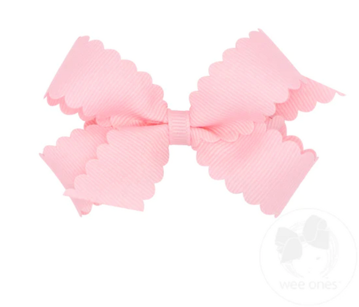 Mini Scalloped Edge Grosgrain Bow | Light Pink