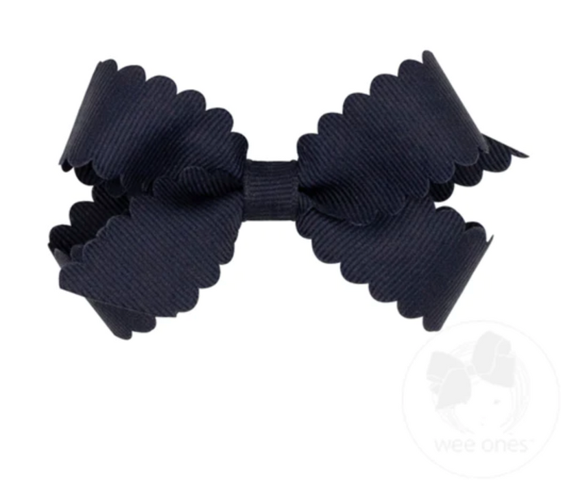 Mini Scalloped Edge Grosgrain Bow | Navy