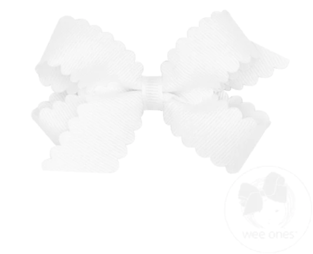 Mini Scalloped Edge Grosgrain Bow | White