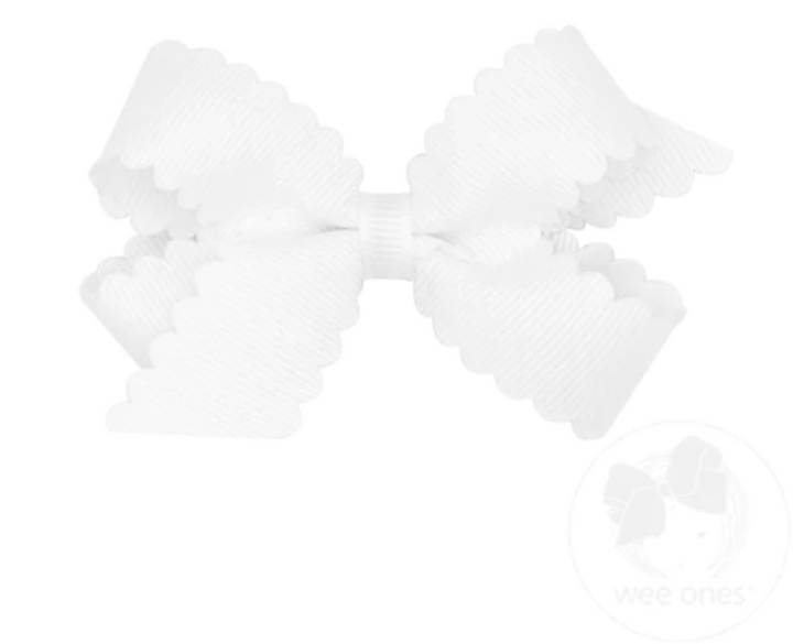 Mini Scalloped Edge Grosgrain Bow | White
