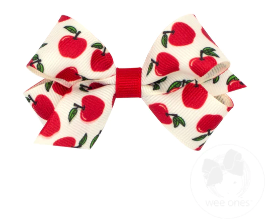 Mini Harvest-Themed Print Grosgrain Bow | Apples