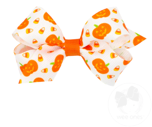 Mini Halloween Print Grosgrain Bow | Candy Corn
