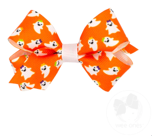 Mini Halloween Print Grosgrain Bow | Ghosts