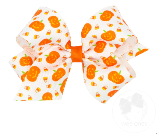 Medium Halloween-Themed Print Grosgrain Bow | Candy Corn