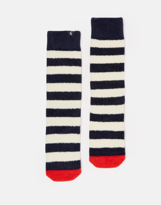 Fluffy Socks | Navy Cream Stripe