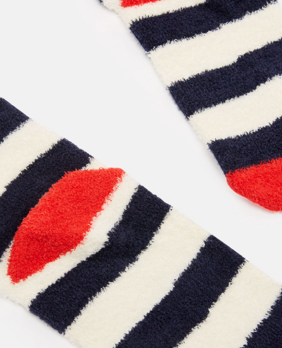 Fluffy Socks | Navy Cream Stripe