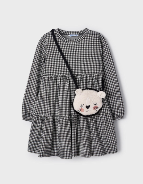 Gingham Dress and Purse Set | Black | 4968