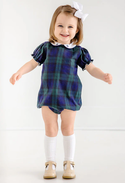 Bedford Bubble | Berwick Black Watch With Worth Avenue White & Nantucket Navy Bows