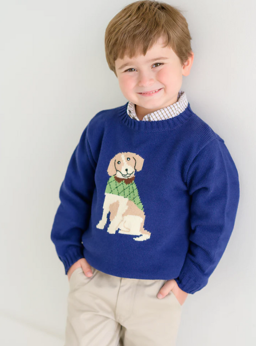Isaac's Intarsia Sweater (Unisex) | Nantucket Navy With Dog Intarsia