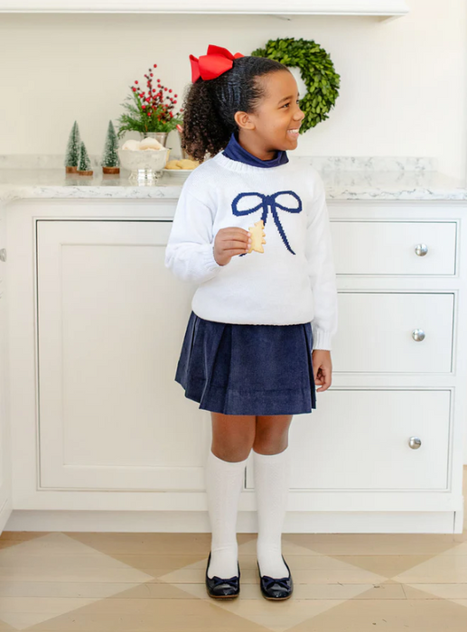 Isabelle's Intarsia Sweater | Worth Avenue White with Bow