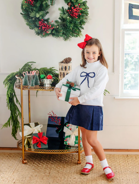 Isabelle's Intarsia Sweater | Worth Avenue White with Bow