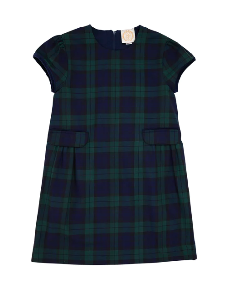 Bett's Bow Dress | Berwick Black Watch With Nantucket Navy Velveteen Bows