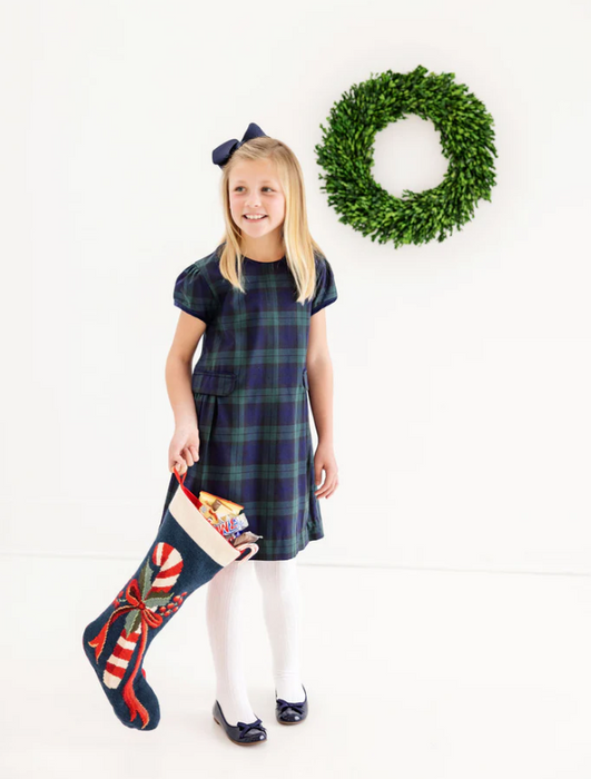 Bett's Bow Dress | Berwick Black Watch With Nantucket Navy Velveteen Bows