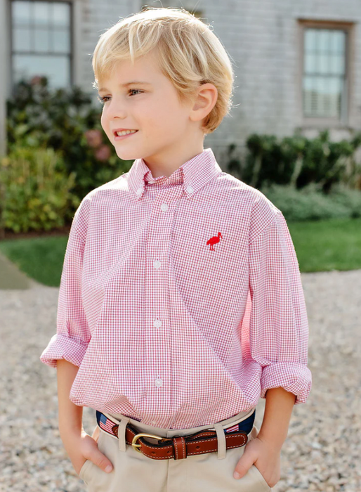 Dean's List Dress Shirt | Richmond Red Windowpane With Richmond Red Stork