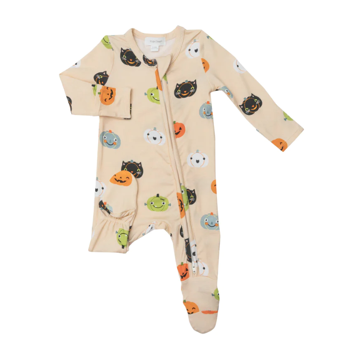 Bamboo Zipper Footie | Halloween Pumpkins