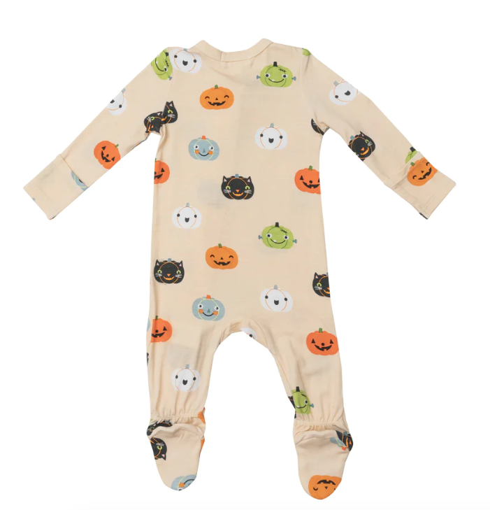 Bamboo Zipper Footie | Halloween Pumpkins