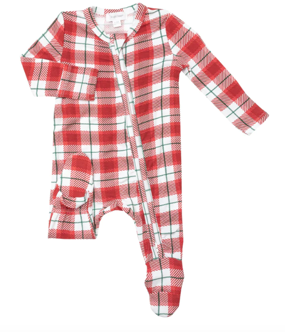 Bamboo Zipper Footie | Holiday Red Plaid