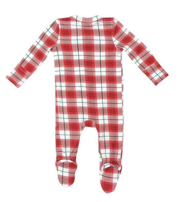 Bamboo Zipper Footie | Holiday Red Plaid