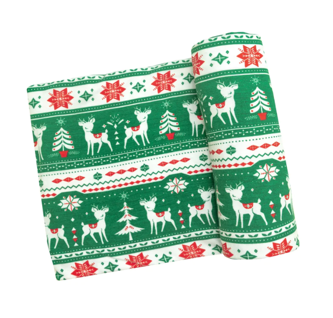 Swaddle Blanket | Vintage Deer Fair Isle Jolly Green