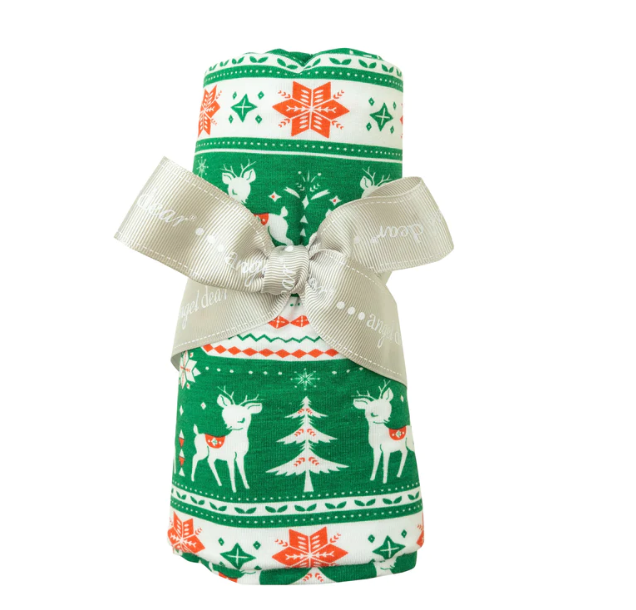 Swaddle Blanket | Vintage Deer Fair Isle Jolly Green