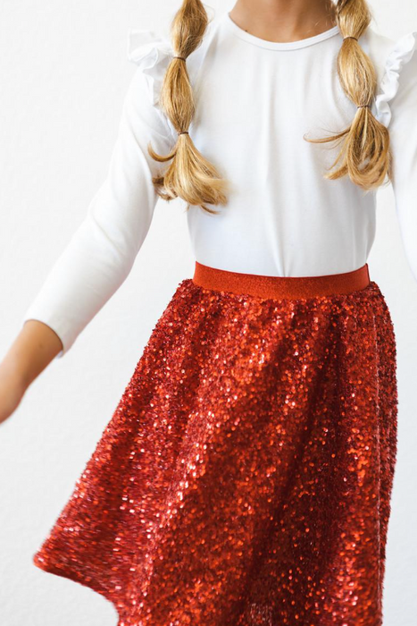 Sequin Twirl Skirt | Red